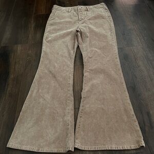 American Eagle Super High Rise Flare Corduroy Pants Tan Beige